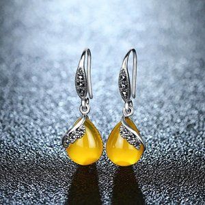 Natural Yellow Chalcedony & Sterling Silver Earrings
